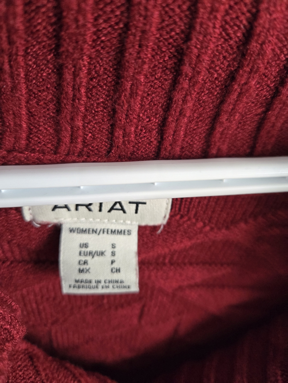 Ariat Deep Red Textured Ribbed Collar Sweater - Picture 3 of 4
